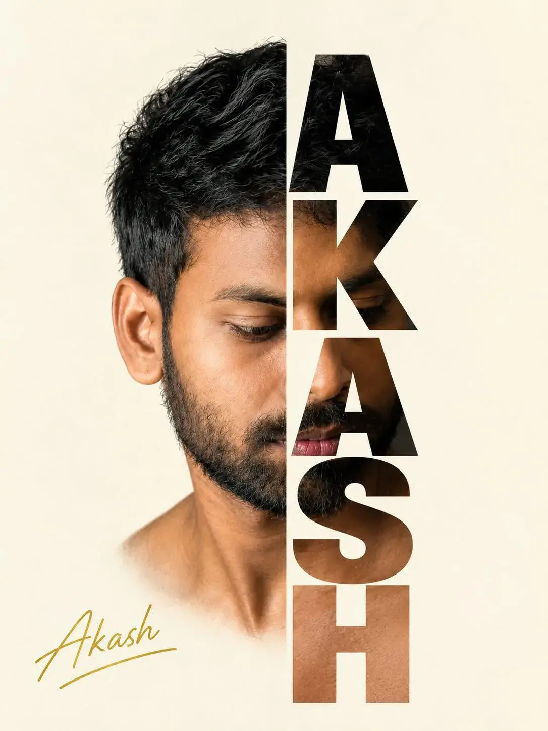 Ultra-Realistic Minimalist Typography Portrait Poster — “Akash” | 4K