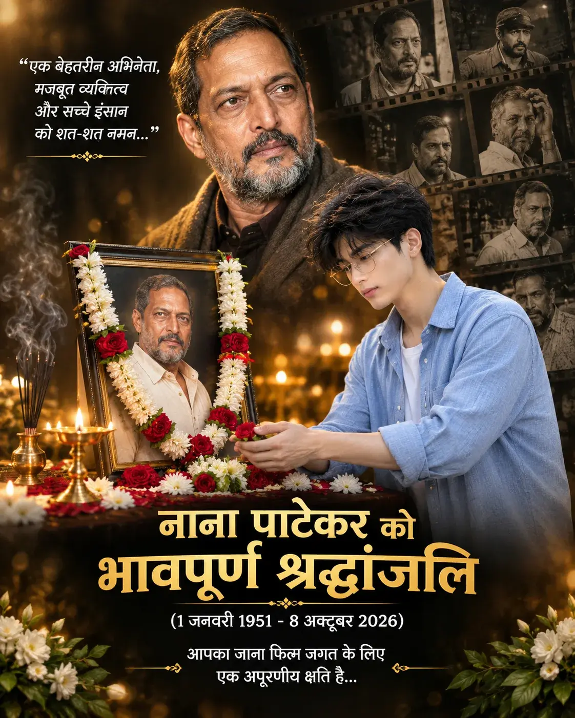 Ultra-Realistic Nana Patekar Memorial Tribute Poster