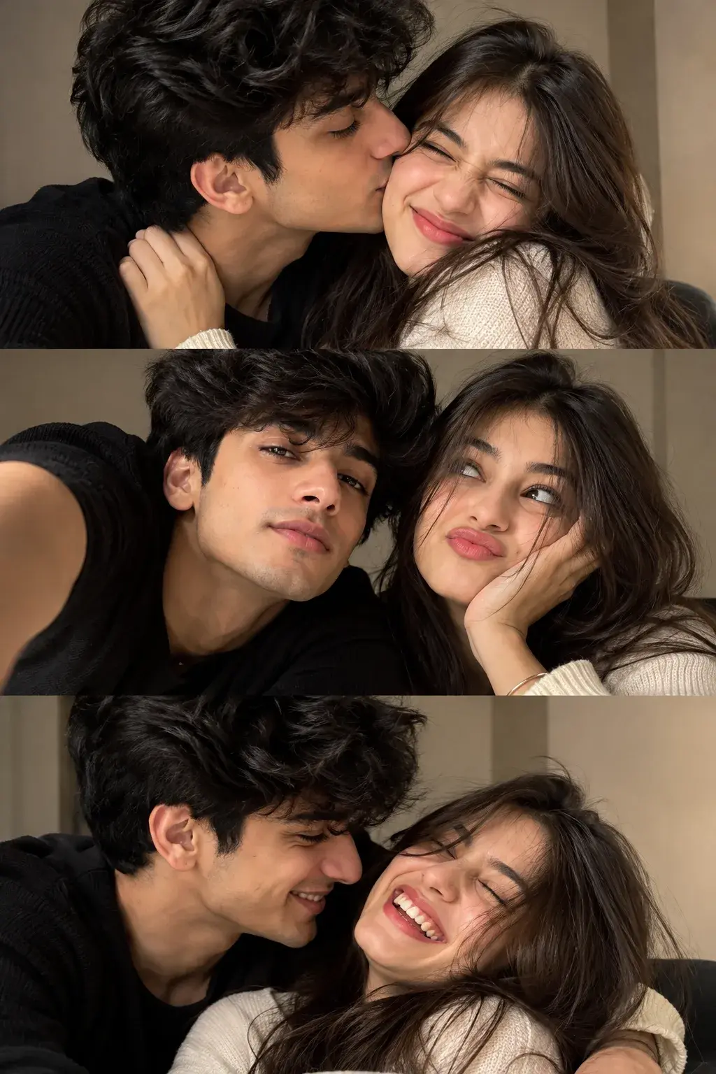 Ultra Realistic Romantic Close Up 3 Panel Portrait Of A Young Couple