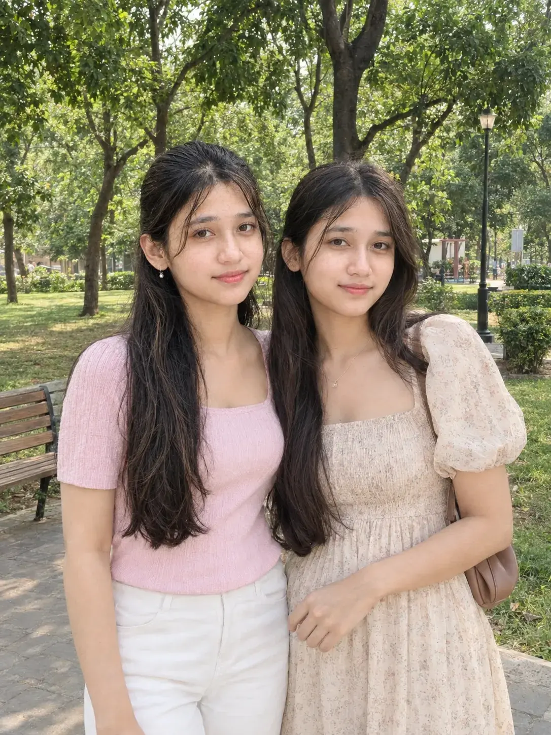 Ultra Realistic Two Girls Park Day Shot