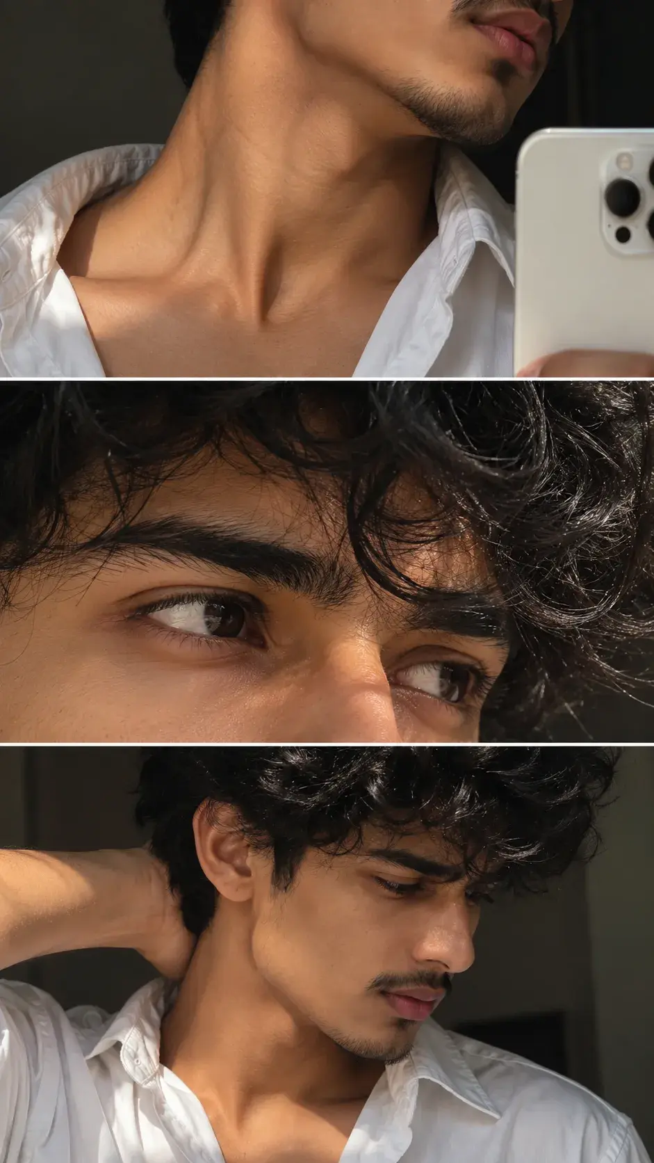 Vertical Triptych Close-Up Of A Young South Asian Man