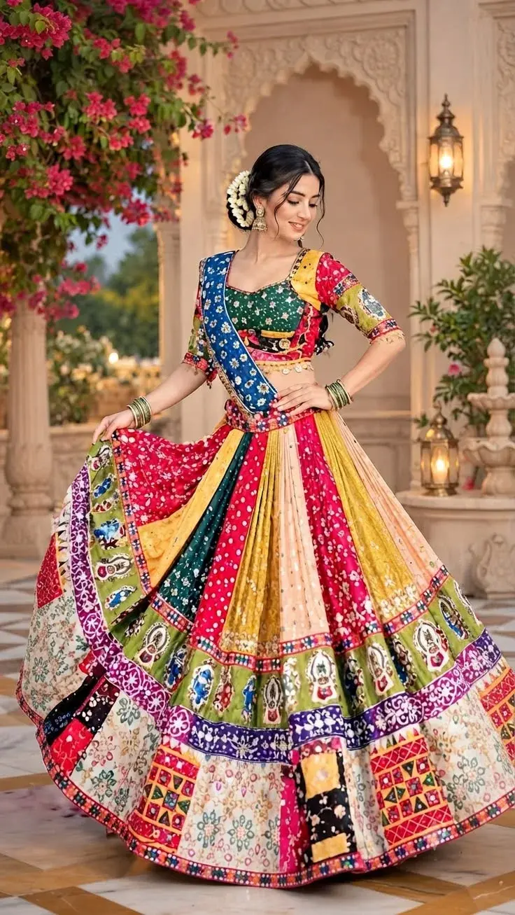 🌈✨ Vibrant Gujarati Patchwork Lehenga Queen 👑🌺