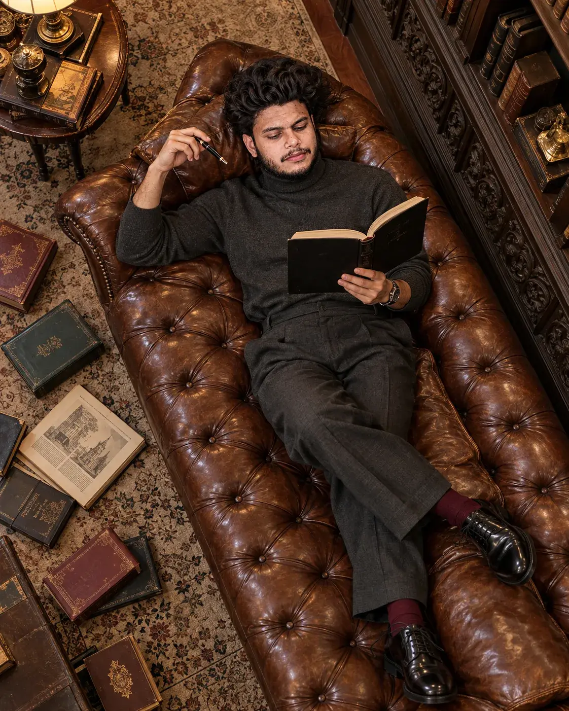 Vintage Library Noir — Editorial Reading Portrait