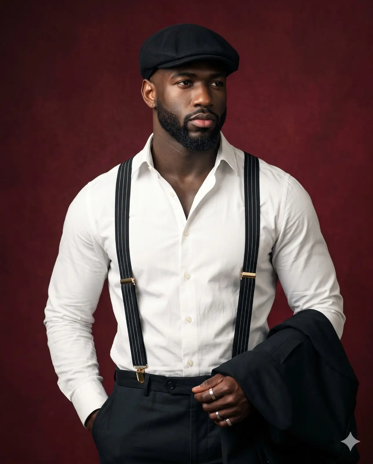 Vintage Portrait Of Man With Suspenders