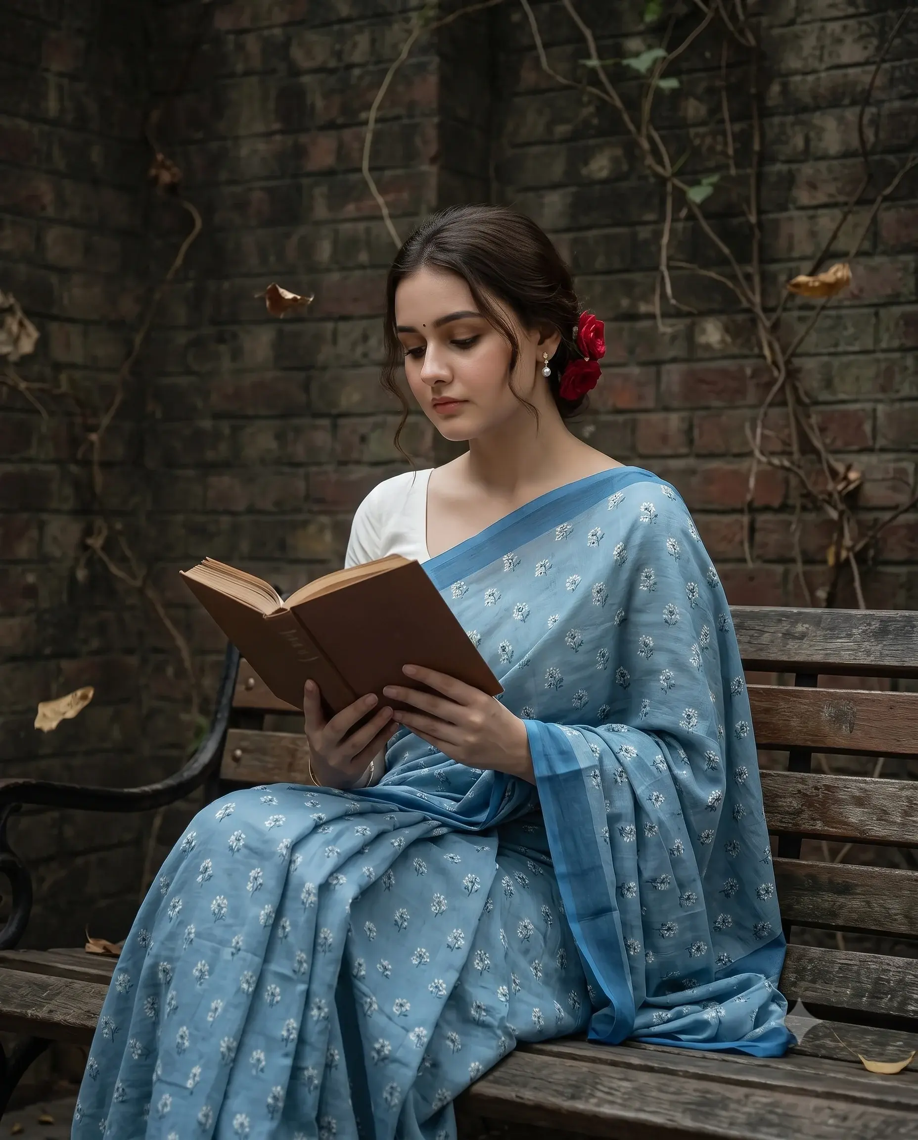 Vintage Style Woman Reading Portrait