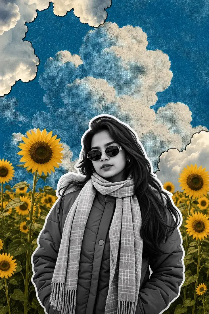🌻🕶️ Vintage Sunflower Collage Portrait