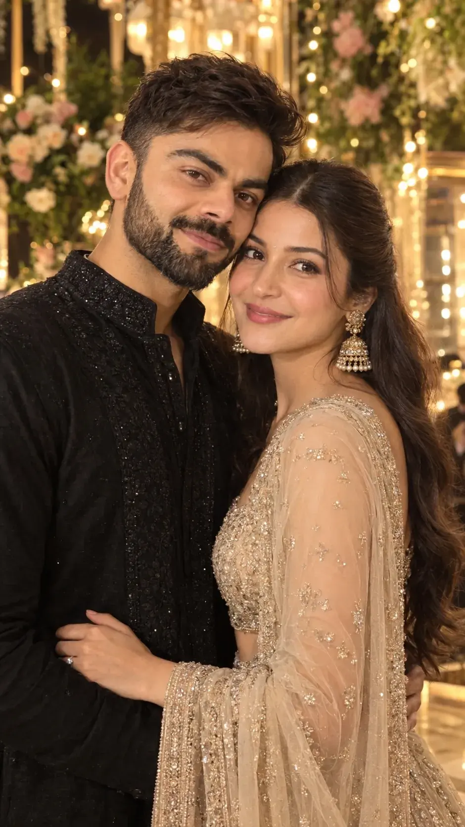 Virat & Anushka Inspired Indian Wedding Couple ✨ | Royal Black & Gold Look