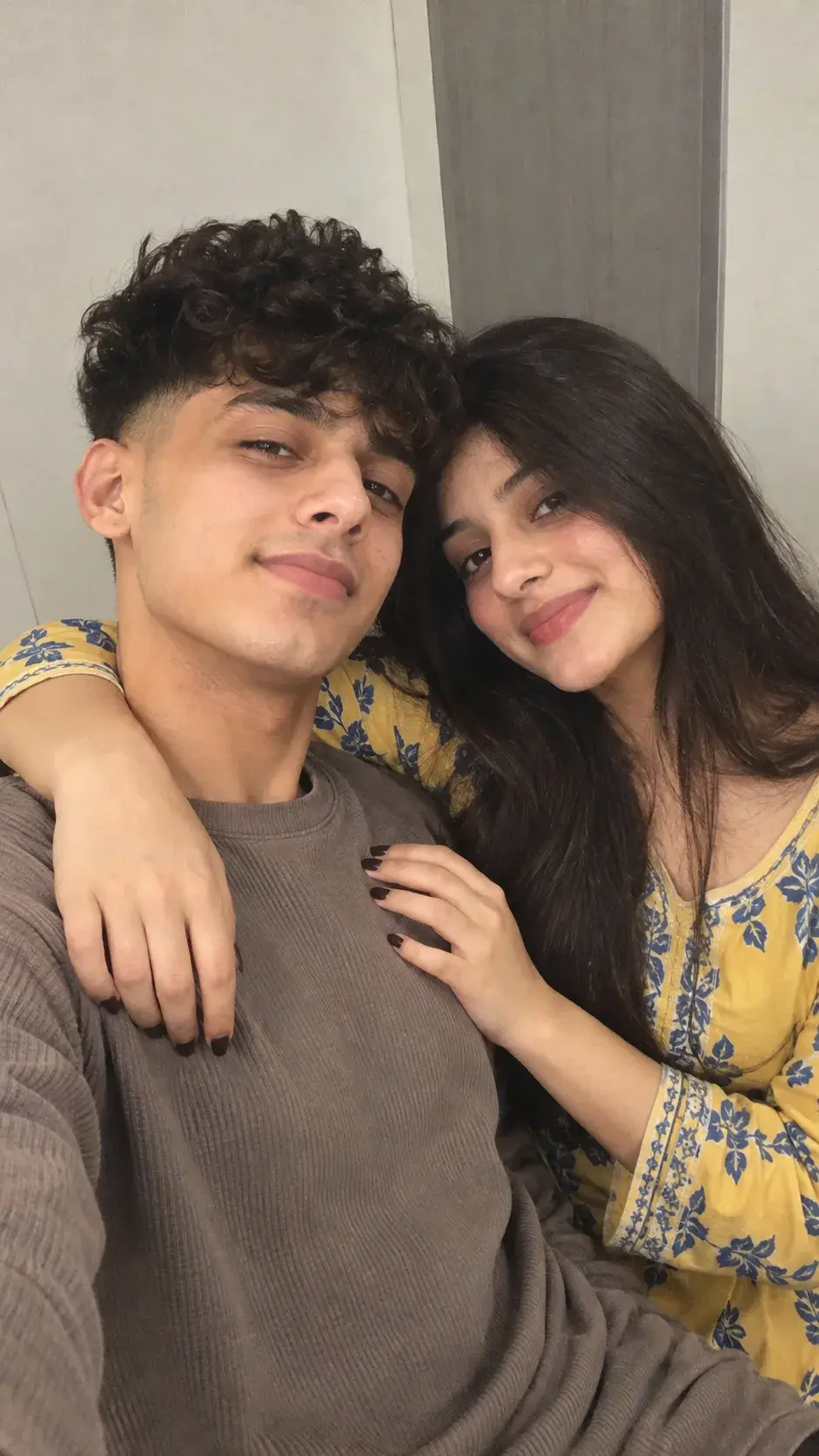 Warm Vintage Ccd Selfie Portrait Of A Young Couple In Soft Indoor Light