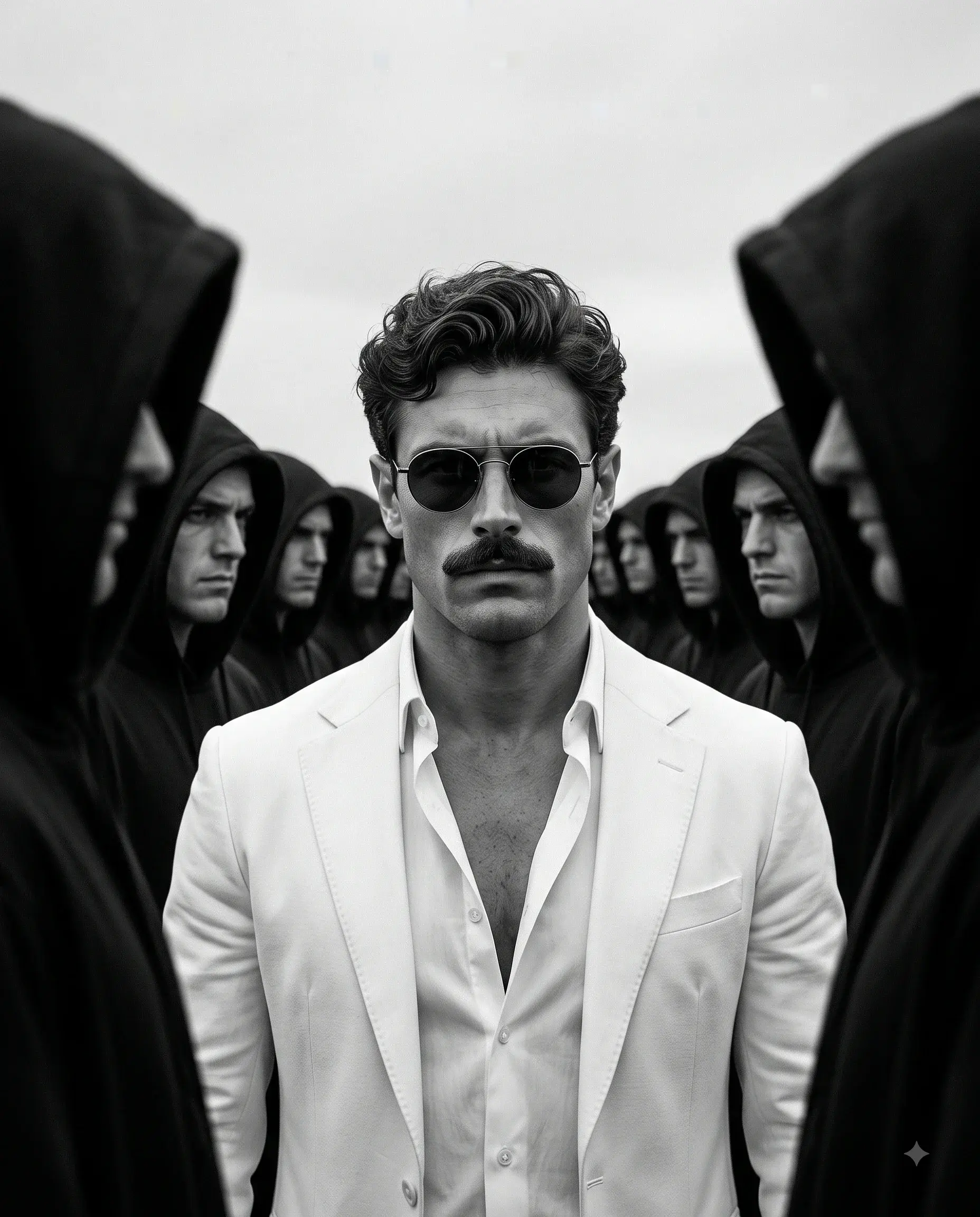 White Suit Man In Hooded Crowd