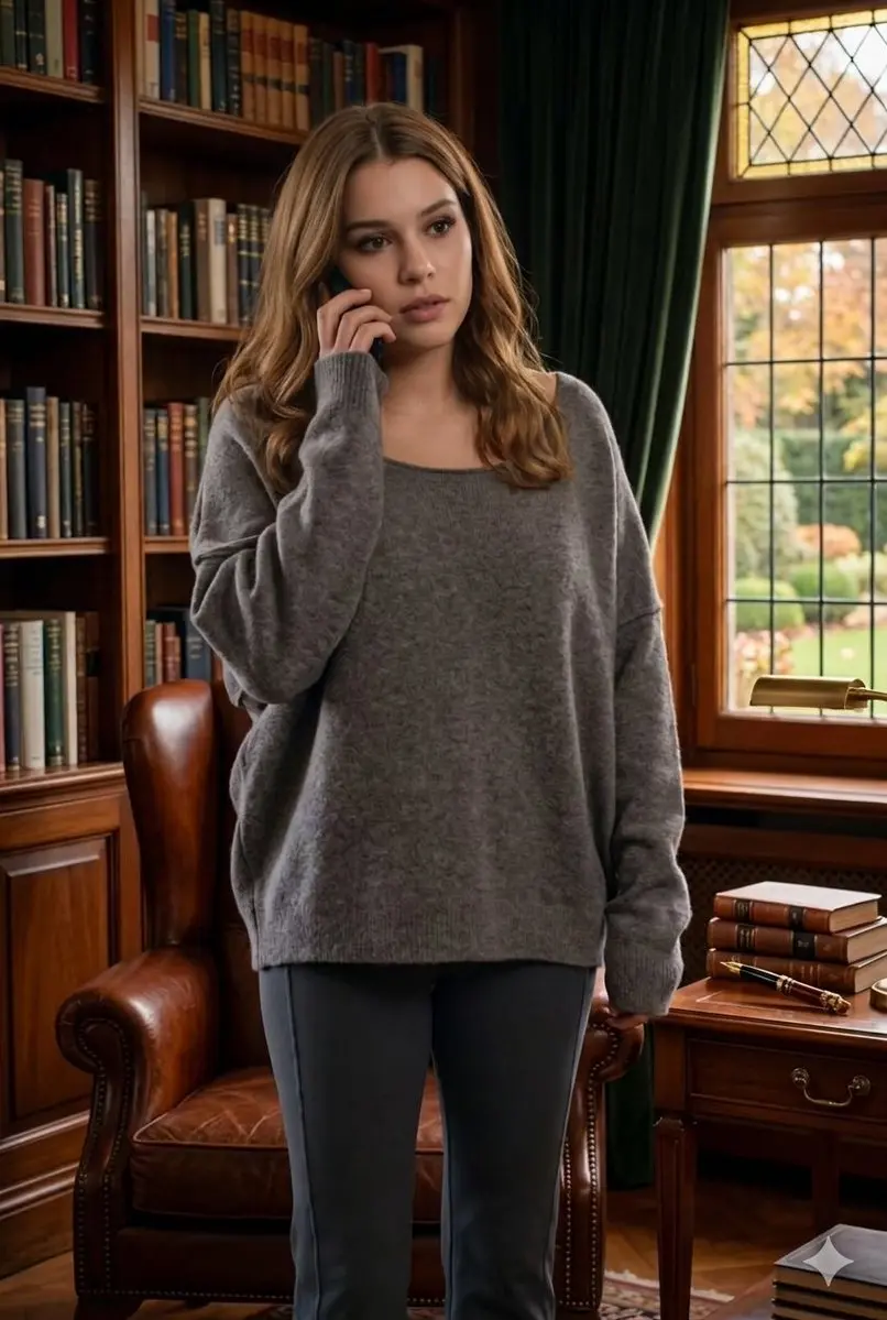 Woman In Library Talking On Phone