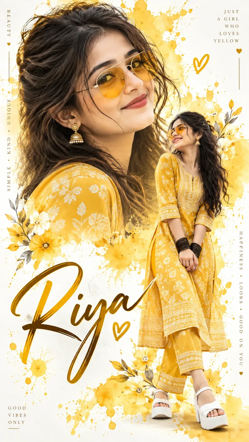 Yellow Aesthetic Girl 💛 | Indian Ethnic Fashion & Watercolor Art