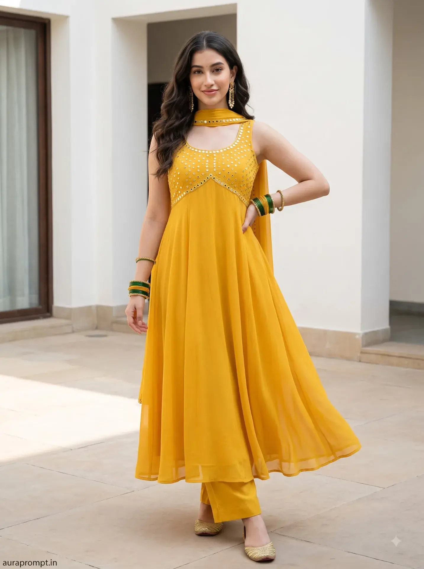 Yellow Anarkali Kurti Gemini AI Photo Prompt