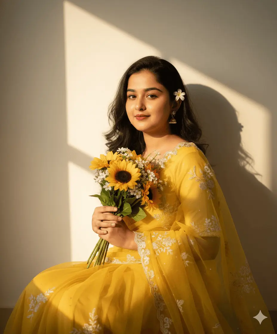 Yellow Saree With Sunflowers