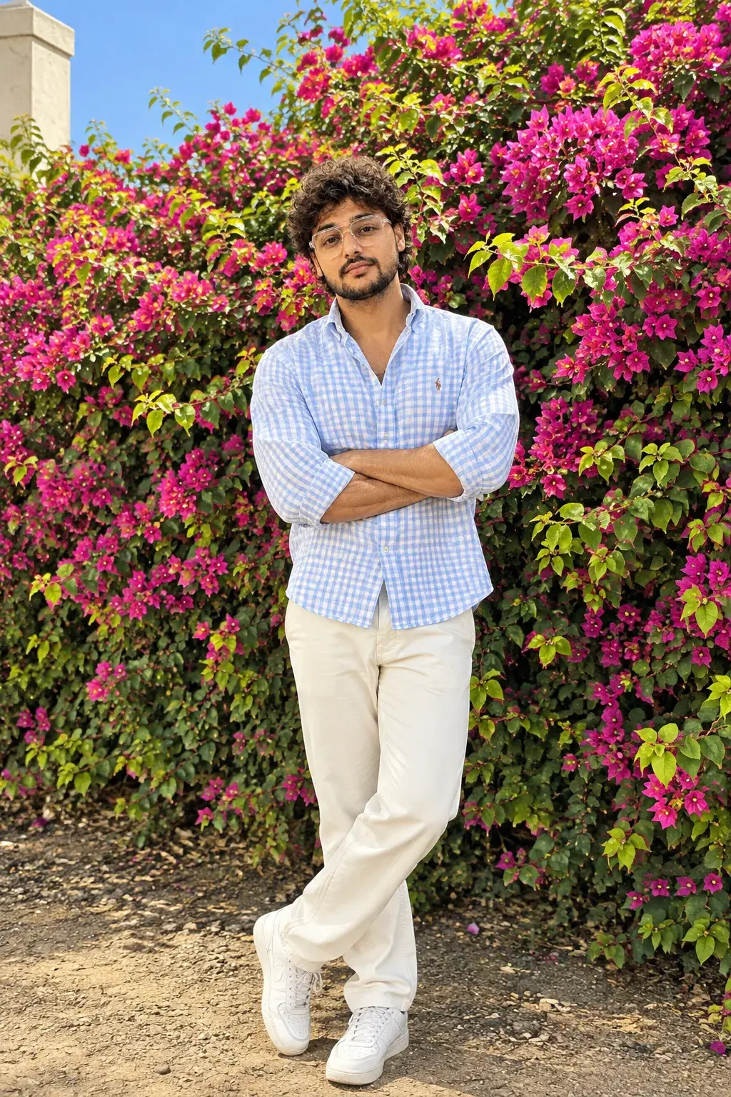 Young Man Amidst Bougainvillea Blooms.