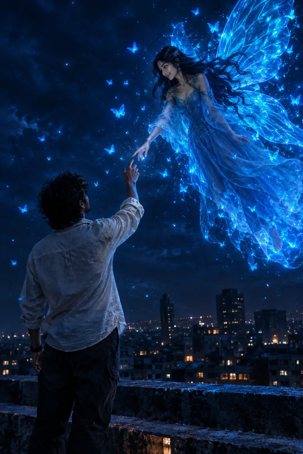 „Zwischen Himmel Und Magie – Die Begegnung Im Blauen Licht 🦋💙✨“